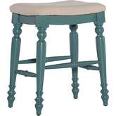Marino Backless Counter Stool in Neutral Fabric & Blue Wood