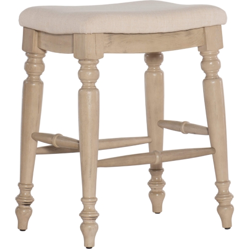 Marino Backless Counter Stool in Neutral Fabric & White Wood