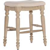 Marino Backless Counter Stool in Neutral Fabric & White Wood