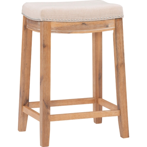 Claridge Counter Stool in Natural Linen & Rustic Brown Wood
