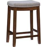 Claridge Counter Stool in Gray Linen & Rustic Brown Wood