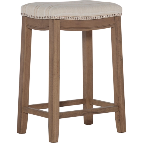 Claridge Counter Stool in Beige Striped Linen & Rustic Brown Wood