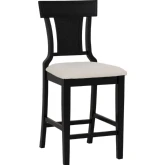 Rylan Counter Stool in Black Wood, Black Cane & Beige Fabric