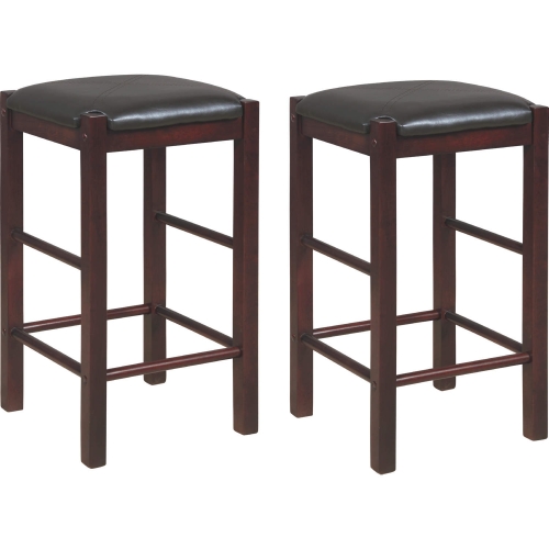 Lancer Backless Counter Stools in Espresso Wood & Brown Leatherette (Set of 2)