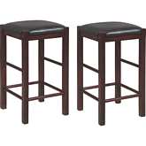 Lancer Backless Counter Stools in Espresso Wood & Brown Leatherette (Set of 2)
