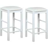 Lancer Backless Counter Stools in White Wood & White Leatherette (Set of 2)