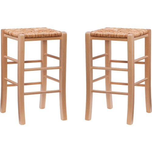 Gianna Backless Counter Stool in Natural Finish Wood & Rush (Set of 2)