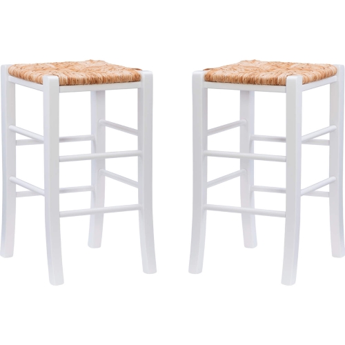 Gianna Backless Counter Stool in White Finish Wood & Rush (Set of 2)