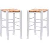Gianna Backless Counter Stool in White Finish Wood & Rush (Set of 2)