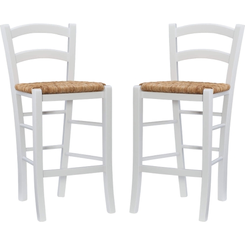 Emilo Counter Stool in White Finish Wood & Rush (Set of 2)