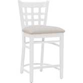 Lola Counter Stool in White Finish Wood & Beige Fabric (Set of 2)