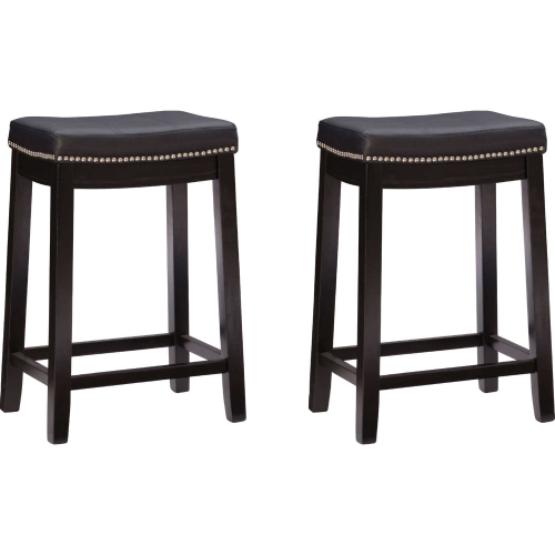 Claridge Counter Stool in Black Eco Leather & Black Wood (Set of 2)