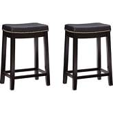 Claridge Counter Stool in Black Eco Leather & Black Wood (Set of 2)