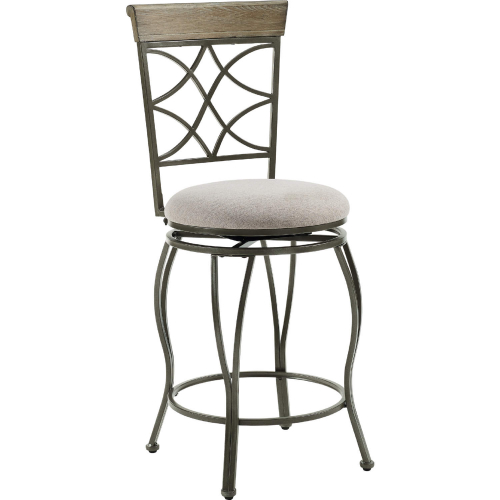 Curves Counter Stool in Pewter Metal, Grey Wood & Beige Fabric