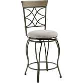 Curves Counter Stool in Pewter Metal, Grey Wood & Beige Fabric