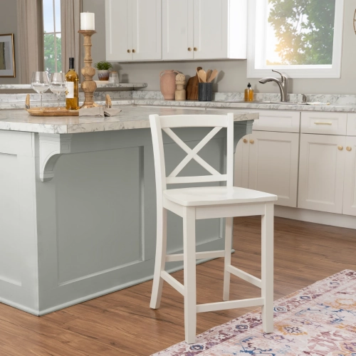Torino X Back Counter Stool in White Wood