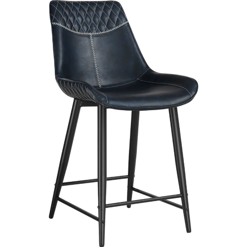 Elder Counter Stool in Black Metal & Navy Blue Vegan Leather