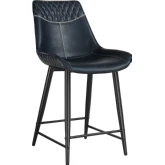 Elder Counter Stool in Black Metal & Navy Blue Vegan Leather