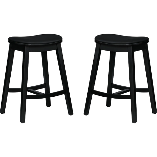 Culver Counter Stool in Black Wood & Black Vegan Leather (Set of 2)
