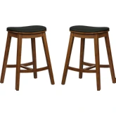 Culver Counter Stool in Brown Wood & Black Vegan Leather (Set of 2)