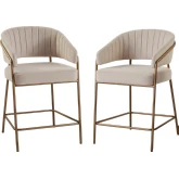 Prestwick Counter Stool in Bronze & Channel Tufted Beige Fabric (Set of 2)