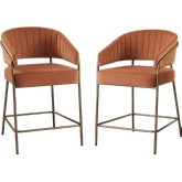 Prestwick Counter Stool in Bronze & Tufted Caramel Brown Fabric (Set of 2)