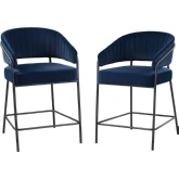 Prestwick Counter Stool in Black Metal & Navy Blue Fabric (Set of 2)