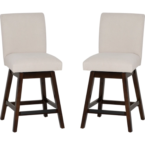 Cyrus Swivel Counter Stool in Brown Wood & Neutral Fabric (Set of 2)