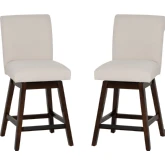 Cyrus Swivel Counter Stool in Brown Wood & Neutral Fabric (Set of 2)