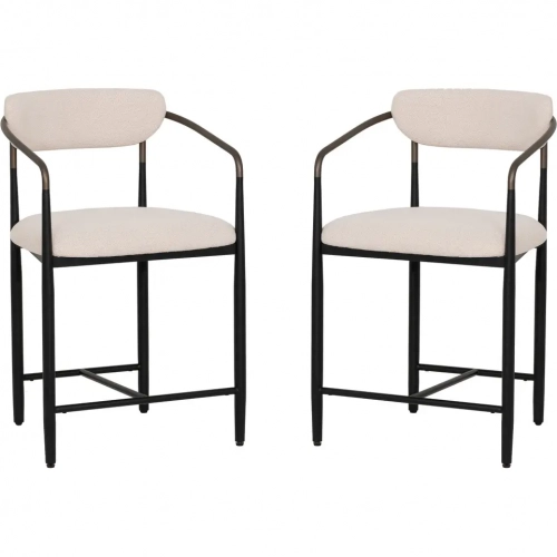 Bonlyn 24" Counter Stool in Cream Boucle Fabric & Black Metal (Set of 2)