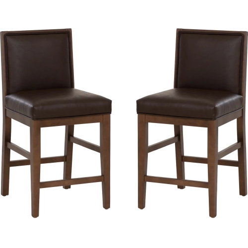 Regina Counter Stool in Wood & Brown Vegan Leather (Set of 2)
