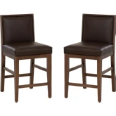 Regina Counter Stool in Wood & Brown Vegan Leather (Set of 2)