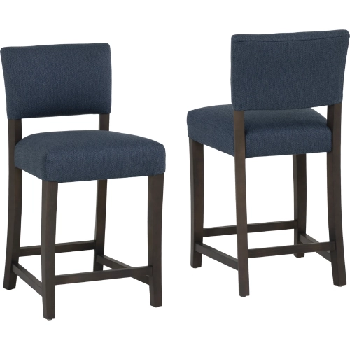 Koda Counter Stool in Brown Wood & Blue Fabric (Set of 2)