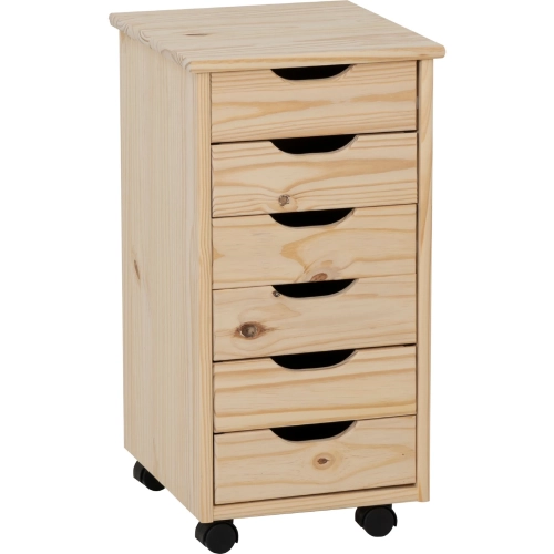 Cary 6 Drawer Rolling Storage Office Cart in Unfinished Wood