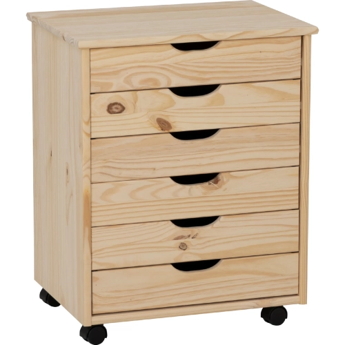 Cary 6 Drawer Wide Rolling Storage Office Cart in Unfinished Wood
