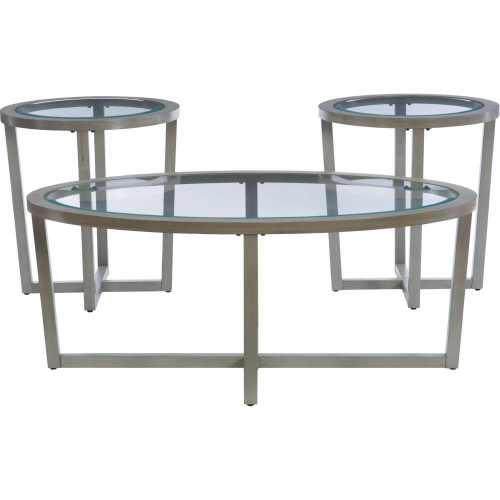 Barnett 3 Piece Coffee & End Table Set in Champagne Grey & Glass