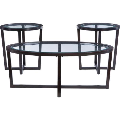 Barnett 3 Piece Coffee & End Table Set in Umber Brown & Glass