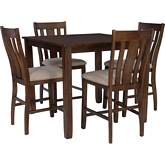 Lepine 5 Piece Counter Dining Set in Sawmark Acacia & Beige Fabric