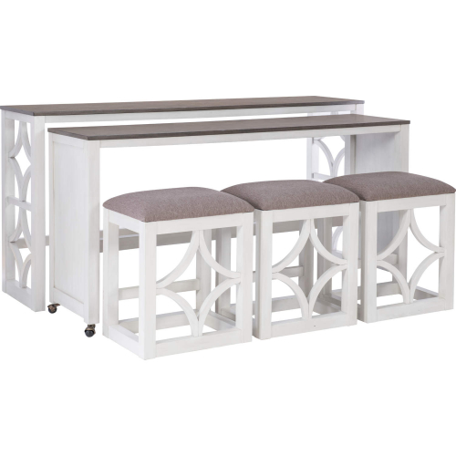 Westlee 5 Piece Nesting Consoles & Stool Set in White, Wood & Grey Fabric