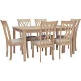 Maggie 7 Piece Dining Set in Natural Wood & Sand Fabric