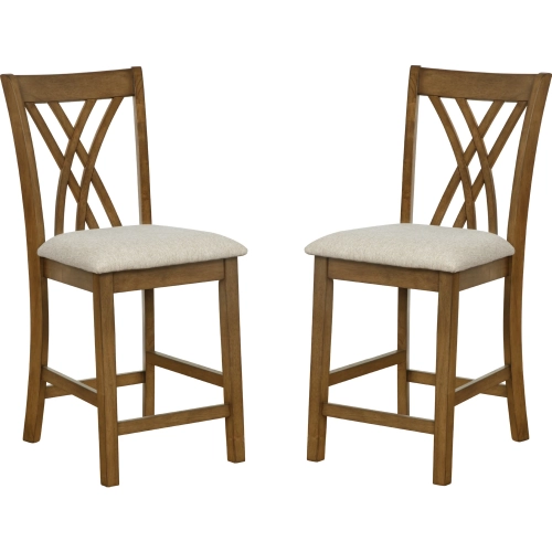 Maggie Counter Stool in Brown Wood & Sand Fabric (Set of 2)