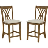 Maggie Counter Stool in Brown Wood & Sand Fabric (Set of 2)