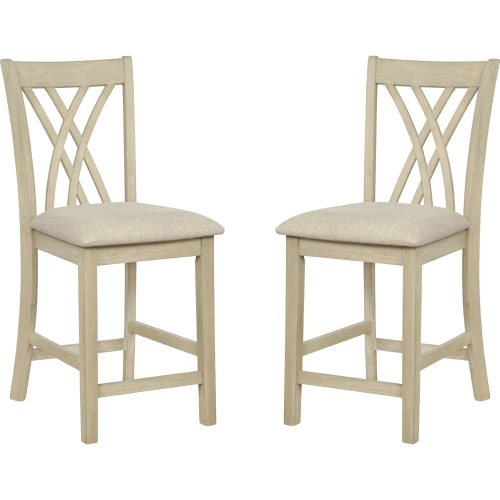 Maggie Counter Stool in Natural Wood & Sand Fabric (Set of 2)