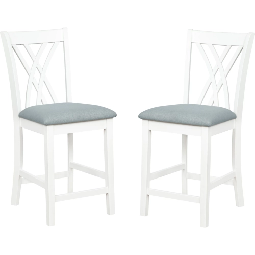 Maggie Counter Stool in White Wood & Grey Fabric (Set of 2)