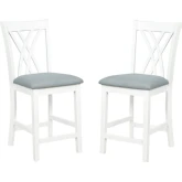 Maggie Counter Stool in White Wood & Grey Fabric (Set of 2)