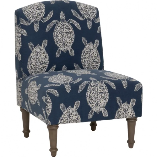 Hawksbill Accent Chair in Navu Blue with Cream Sea Turtle Print Fabric