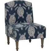 Hawksbill Accent Chair in Navu Blue with Cream Sea Turtle Print Fabric