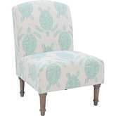 Hawksbill Accent Chair in Teal Blue & Cream Turtle Print Fabric