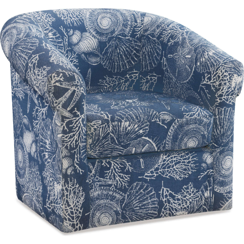 Bonnie Swivel Club Accent Chair in Ocean Blue & White Pattern