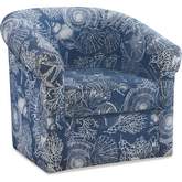 Bonnie Swivel Club Accent Chair in Ocean Blue & White Pattern